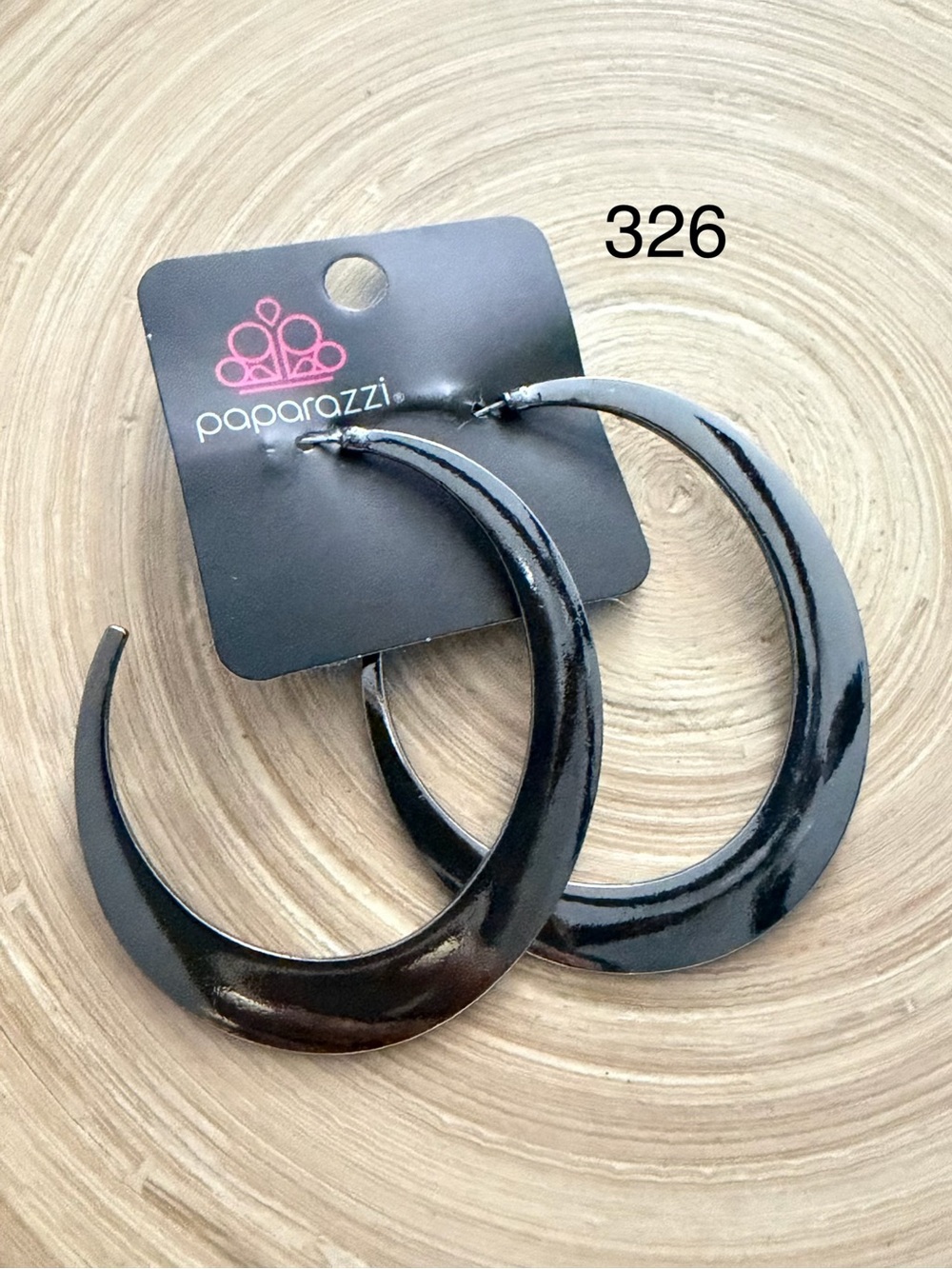 Paparazzi Glossy Black Crescent Hoop Earrings